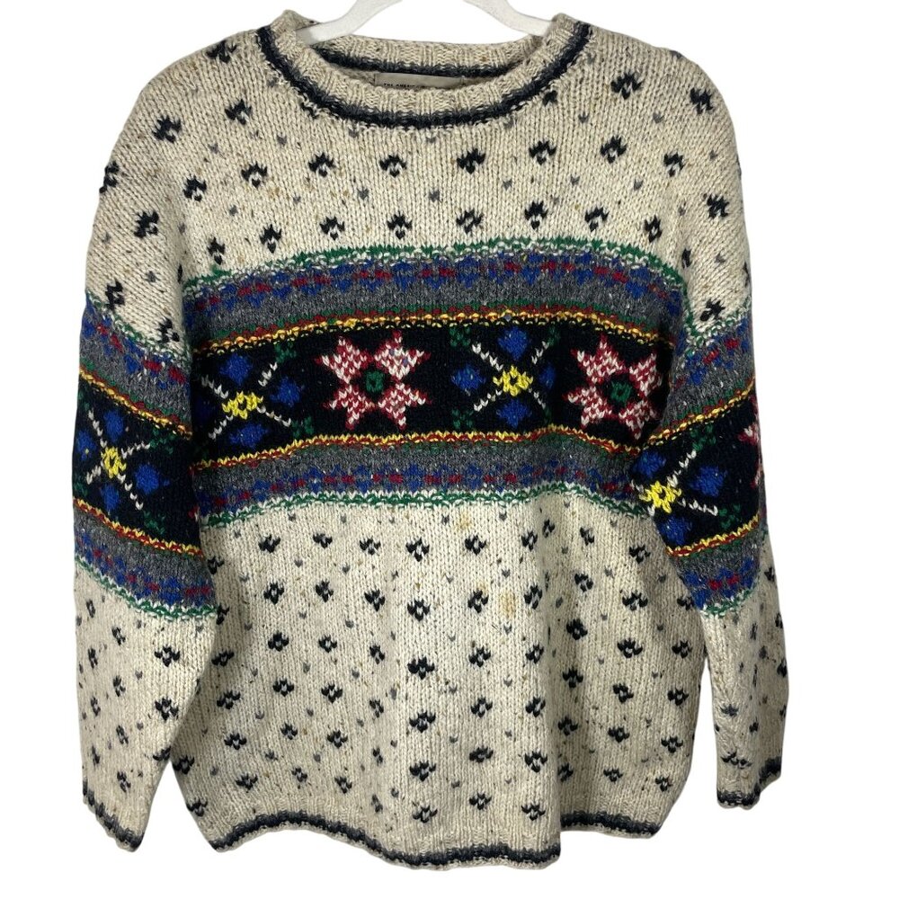 The America Collection The Limited Hand Knit Wool Nordic Snowflake Sweater M